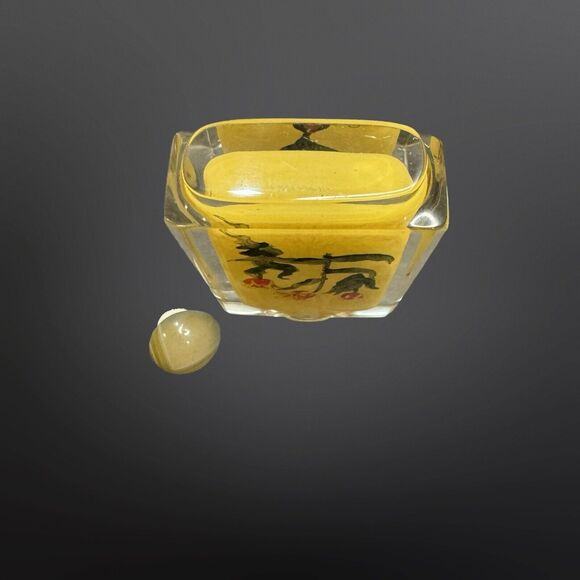 Antique Chinese Reverse Hand Painted TULIP FLORAL Snuff Imperial Yellow Bottle - Picture 9 of 9